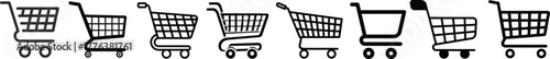 Shopping cart icon set. Shopping trolley in outline. Web cart in line. Shop symbol in black. Trolley icon. Stock vector illustration.A simple line art illustration of a shopping cart.