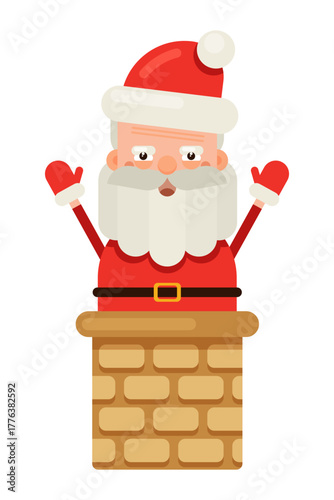 Santa in the chimney pipe. A Christmas illustration in a minimalist flat style on a white background.