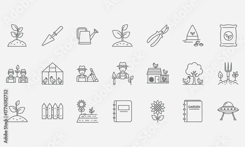 Gardening & Farming Line Icons for Agriculture and Horticulture