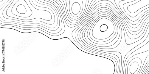 Abstract topographic contours map background. modern design with white background and black wave lines. Topo contour map design