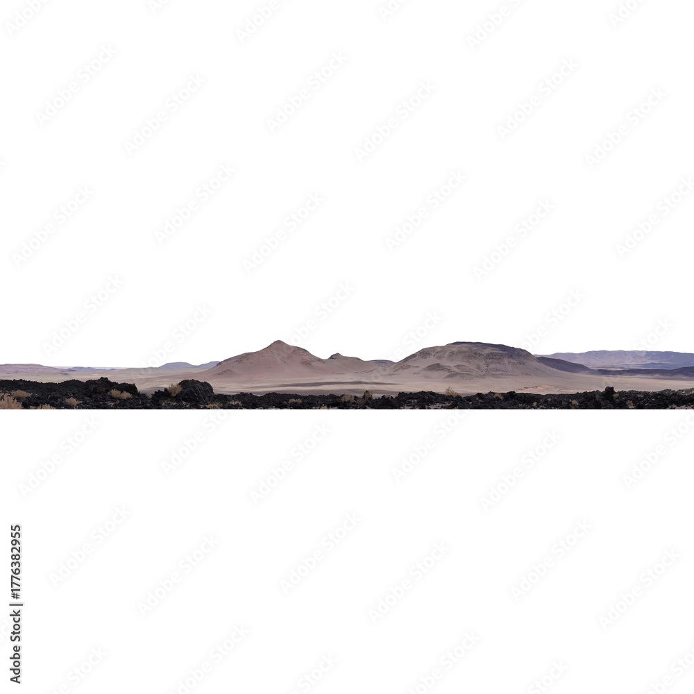 Fototapeta premium Panoramic volcanic mountain landscape with transparent background