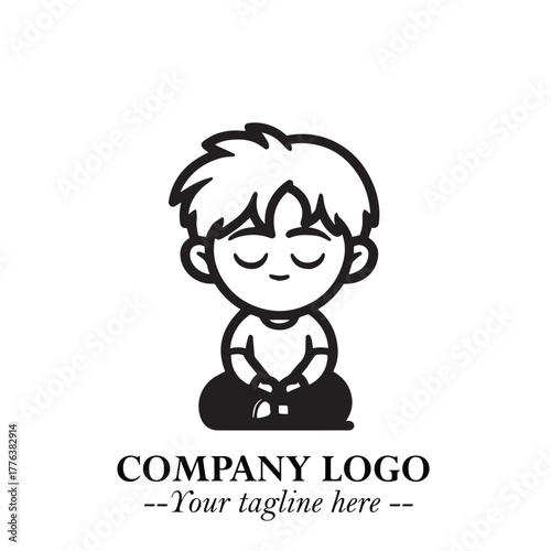 Black and White Chibi Boy Illustration with Jacket and Boots in Bold Thick Line Art Minimal Style