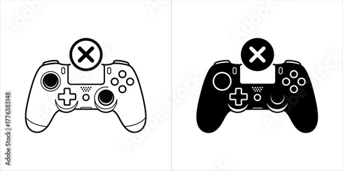Outline and silhouette of a game controller with a cross symbol