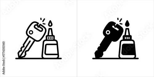 Car key repair with glue, icon set