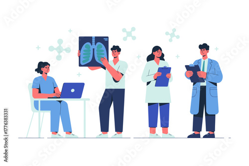 Medical Team Collaboration and Diagnosis Illustration.