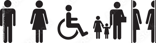 Diverse Restroom Symbols Inclusive Human Figures Toilet Accessibility Icons Set