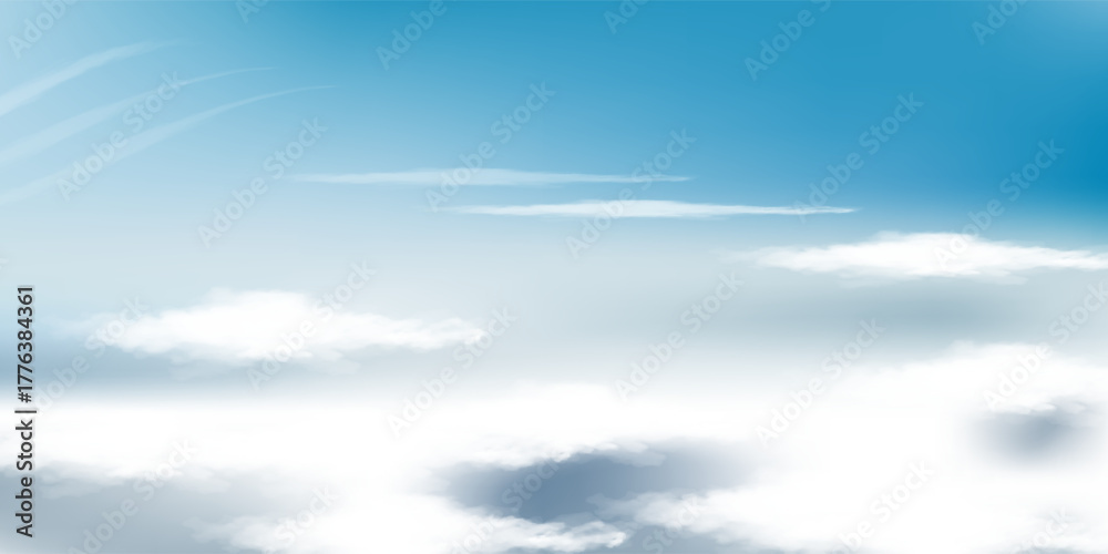 Obraz premium High nature view large white clouds on soft sky background in the morning, View of white cloudy on the plane.
