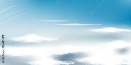 High nature view large white clouds on soft sky background in the morning, View of white cloudy on the plane.