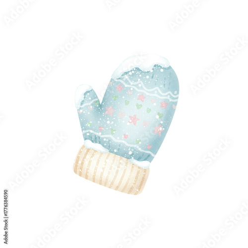  Blue Winter Mitten with Snowflakes PNG