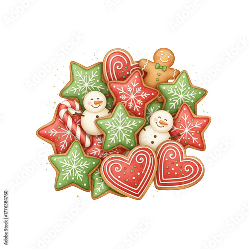 Christmas Cookies Set with Snowman, Star and Heart Shapes PNG