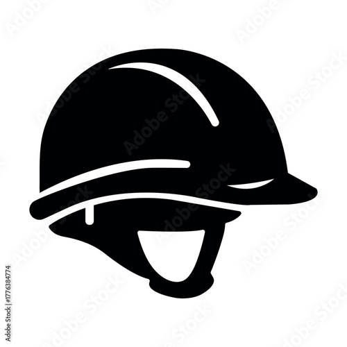 Safety helmet vector flat silhouette illustration on white background. Protective hat for firefighters, black symbol. Build and conctruction design.	