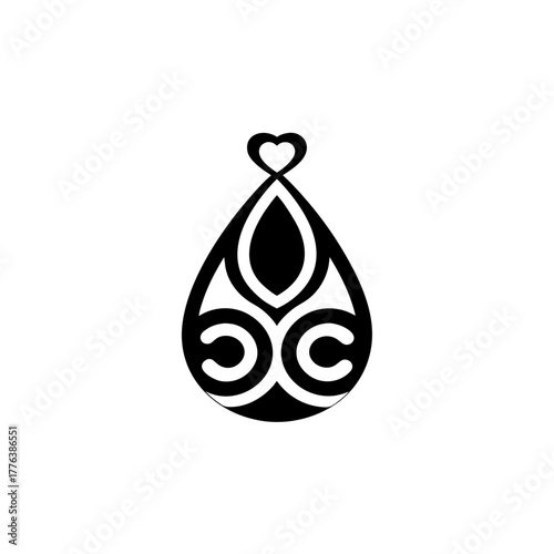 Abstract teardrop shape with heart and scroll design on transparent background silhouette