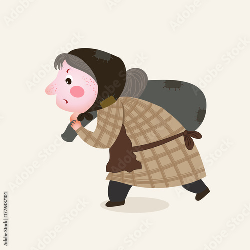 Pig in Trench Coat with Backpack in Detective Cartoon Style