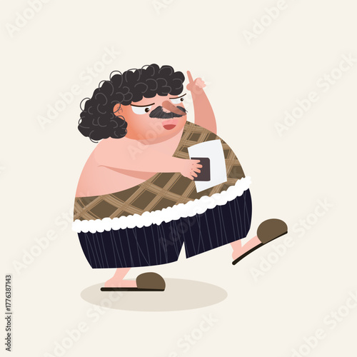 Woman with Curly Hair Exercising in Cartoon Style