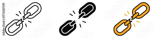 Weakness, broken chain links icon vector. failure, vulnerability, needing repair symbol. vector illustration.