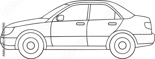 Four door sedan car outline sketch illustration for transportation and design education