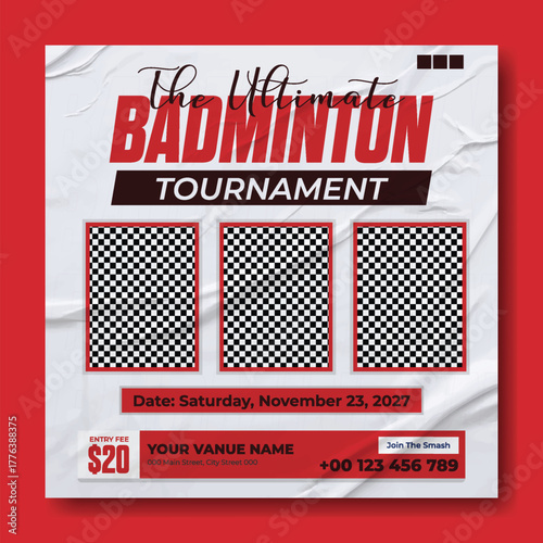 Tennis classes advertisement with a smiling male coach holding a racket and ball