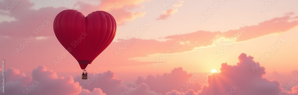 Fototapeta premium delicate air balloon assumes gentle heart shape rises serene evening sky wispy clouds soft