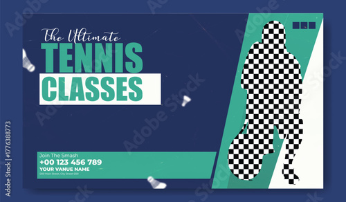 Dynamic silhouette of a badminton player in action advertising badminton classes and training