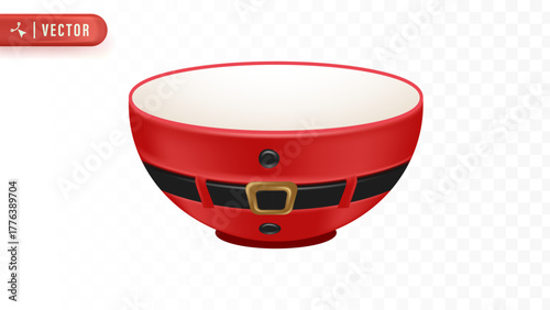 Santa Claus themed red and black ceramic bowl with belt pattern, creative Christmas kitchenware design for festive table decoration and holiday party.