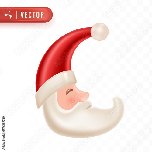 Adorable Santa Claus face with fluffy red hat and white beard, charming Christmas illustration for winter celebration, greeting card, or festive design.