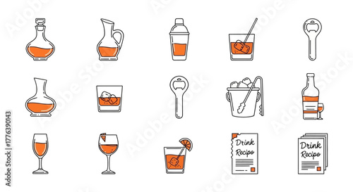 Cocktail preparation set bar tools glasses and recipes for making drinks at home ideal for bartending blogs and home bar guides.