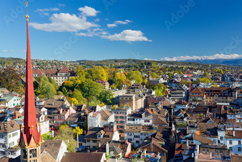 Tableau sur toile Panoramic view of Zurich city, Swiss Alps, Switzerland