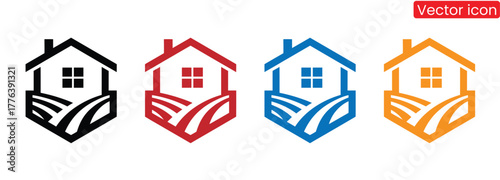 Dynamic logo concepts for real estate or farm businesses. Eye-catching designs in various colors create a strong brand identity perfect for marketing and sales campaigns. Ideal for property developers