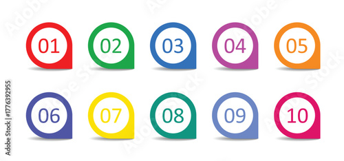 Set of round 1-10 Numbers. colorful number bullet points. simple numbers icon. bullet point circle number. vector icon