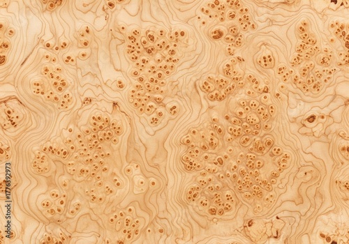 Light brown burl wood texture background with an intricate bird's eye grain pattern for design