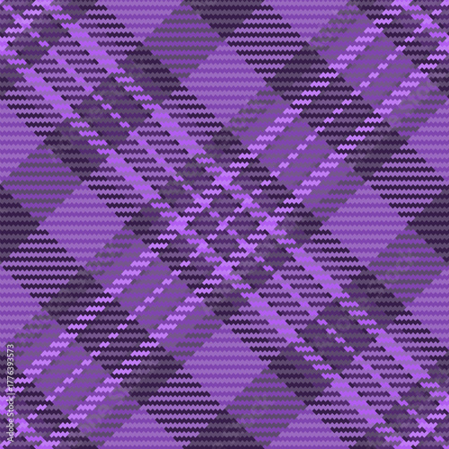 London textile texture pattern, handsome tartan vector plaid. Pastel check background fabric seamless in violet and dark colors.