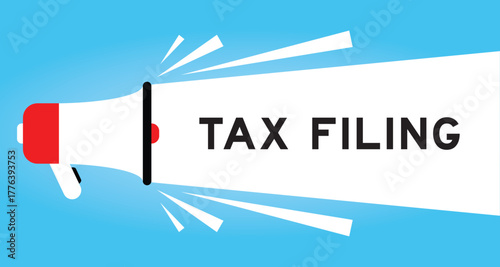 Color megaphone icon with word tax ffiling in white banner on blue background