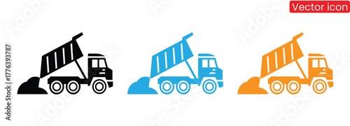 Dynamic dump trucks in bold colors ready to haul materials for your next construction or design project. Perfect for icons, infographics, and eye-catching visuals.