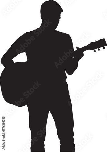 Silhouette of man playing acoustic guitar isolated on transparent background