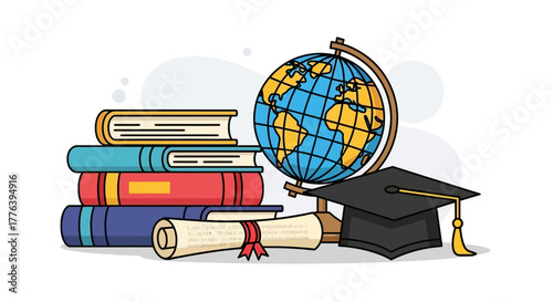 Graduation Education Success Books Globe Cap Diploma Academic Illustration School Study Concept