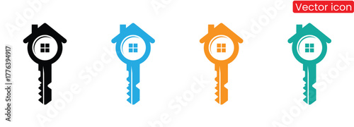 Modern key logo design in multiple colors, ideal for real estate, property, home security, or construction businesses. A contemporary and professional design.