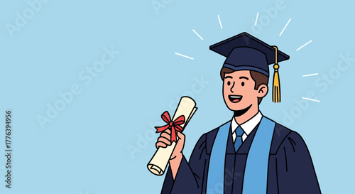 Graduation Ceremony, Student, Indoor, Illustration, Academic Achievement, Front View, Success