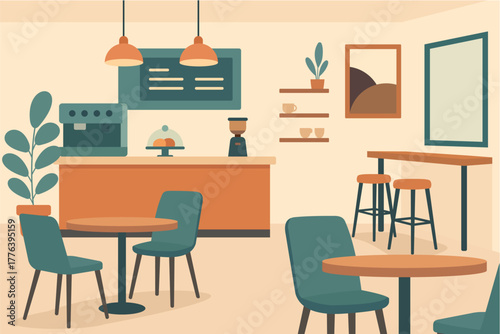 Cozy Modern Coffee Shop Interior in Flat Design