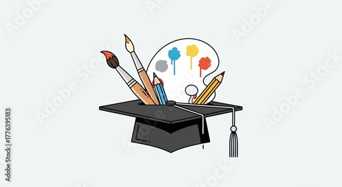 Creative Education Tools, Art Supplies, Academic Success, Studio Illustration, White Background, Conceptual Learning View