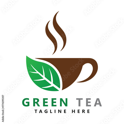 Coffee shop logo template design green tea logo