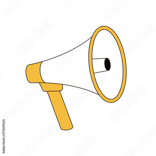 黄色で主線ありのシンプルなメガホンのイラスト（拡声器／アナウンス／告知／お知らせ）