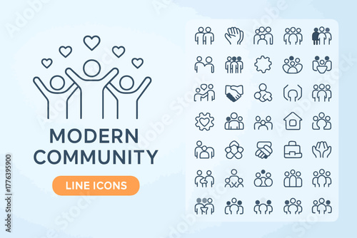 Modern Community and Connection Icons – Flat Line Vector Set