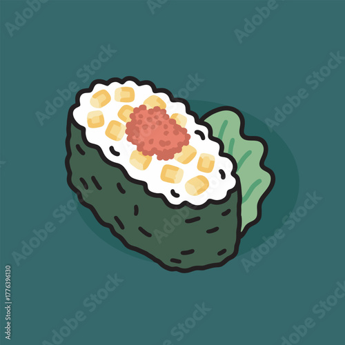Cartoon Sushi Roll with Toppings Illustration