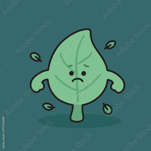Cartoon Sad Green Leaf Character Illustration