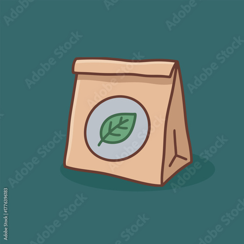 Cartoon Icons of Eco Bag, Water Drop, Leaf, Star and Japanese Sushi