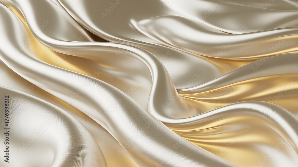 Fototapeta premium Flowing Satin Fabric with Golden and Creamy Hues silk