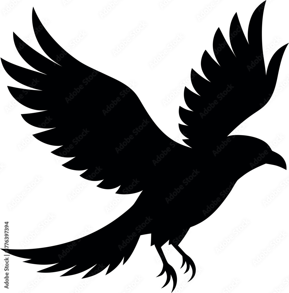 Fototapeta premium Silhouette of a Raven with Wings Spread Wide Open icon