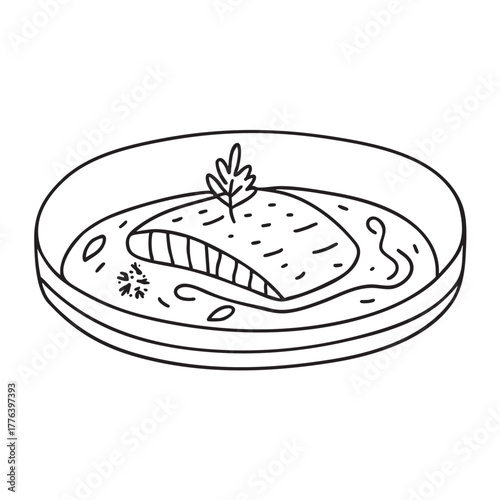 Deep plate with fish marinated in herbal paste