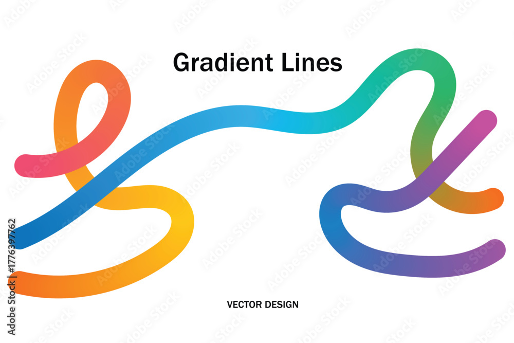 Obraz premium Colorful abstract gradient wave shapes forming a modern background with flowing rainbow ribbons. Smooth vector color lines and geometric elements create a dynamic graphic design style.