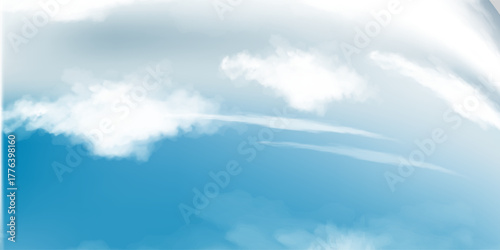 High nature view large white clouds on soft sky background in the morning, View of white cloudy on the plane.